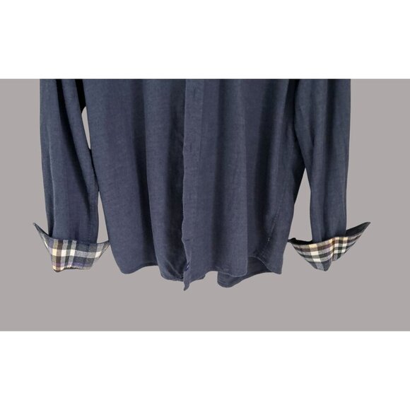 Johnnie-O Surf Flannel Shirt Large Navy Blue 100% Cotton Long Sleeve Button-Up W - Picture 4 of 7